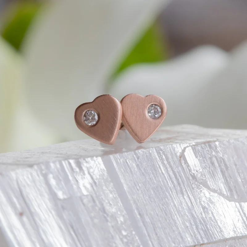 The Sweetheart White Diamond Stud Earrings | 14K Rose Gold