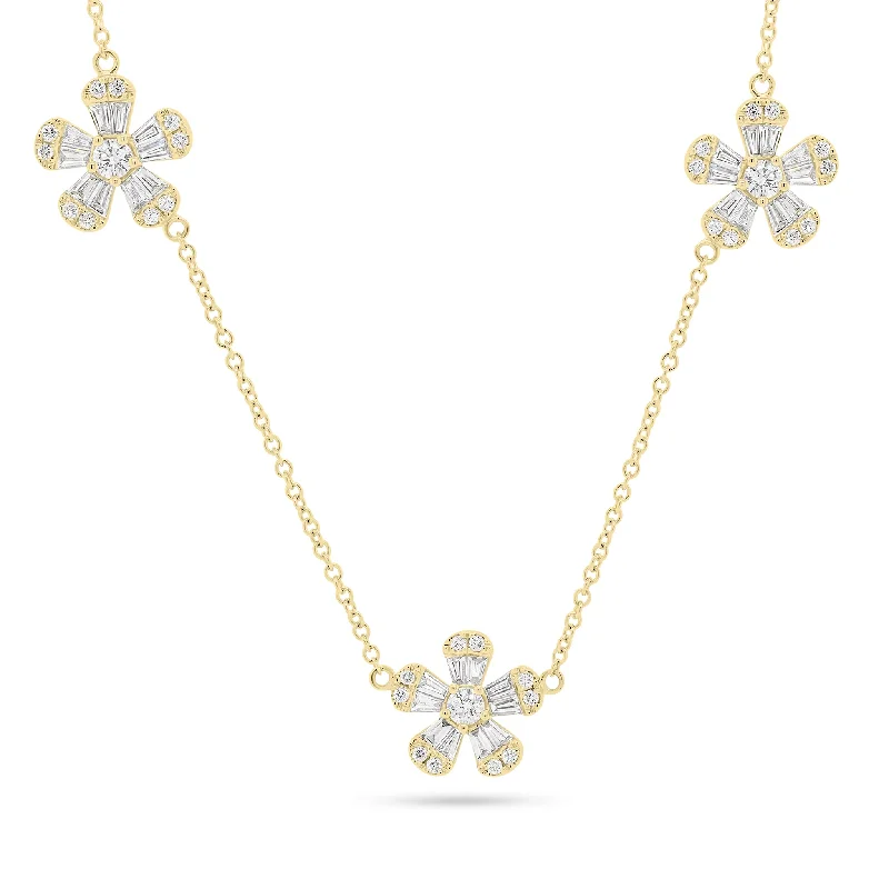 Exclusive Jewelry Sale – Sparkle For Less Round & Baguette Diamond Flower Station Necklace
