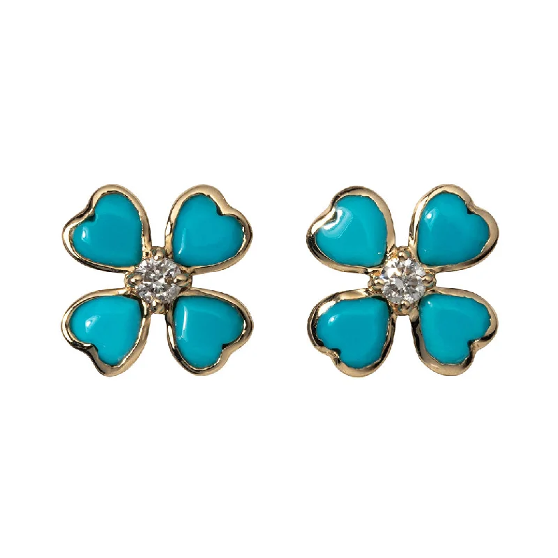 Timeless Jewelry At Special Discount Rates Turquoise & Diamond 14K Gold Clover Stud Earrings