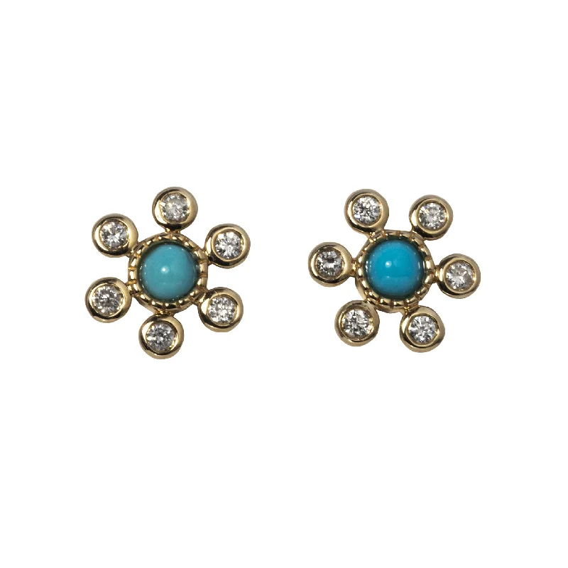 Flash Sale On Stunning Jewelry – Don't Miss Out Turquoise & Diamond Halo Bezel Set 14K Gold Stud Earrings Flash Sale On Stunning Jewelry – Don't Miss Out Turquoise & Diamond Halo Bezel Set 14K Gold Stud Earrings