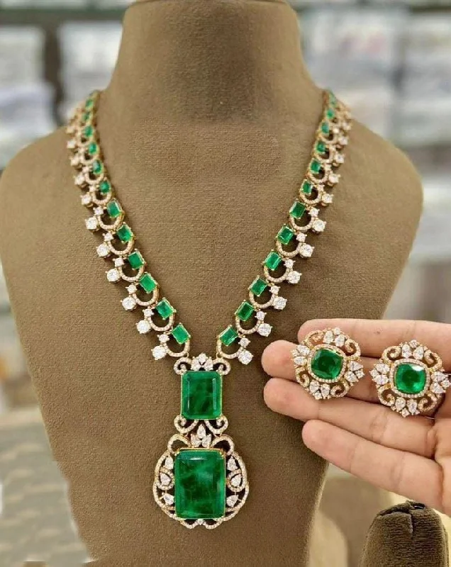 Exclusive Jewelry Offers – Shine For Less Victorian polish Ambani inspired emerald necklace set chain with Monalisa stone 24020N