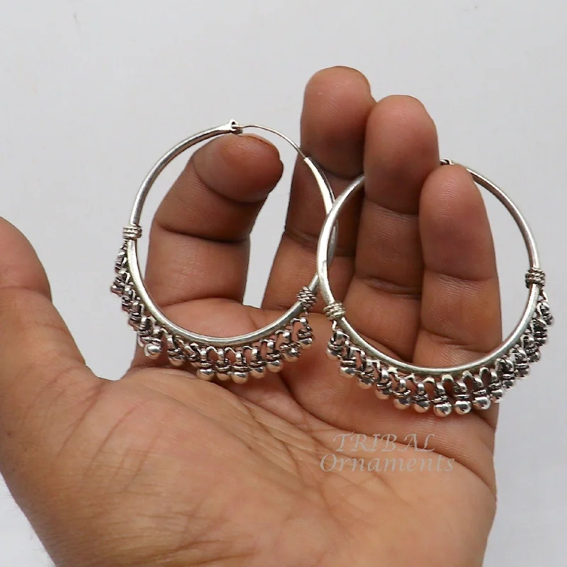 Bold And Beautiful Jewelry Now At Irresistible Prices 925 sterling silver handmade hoop earring elegant delegate Bali, hanging bells, hook, hoop gifting gorgeous tribal customized jewelry s1117