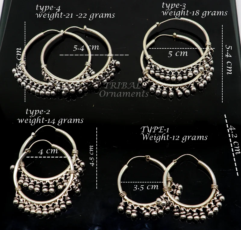 Personalized Engraved Jewelry For Meaningful Gifts 925 sterling silver handmade hoop earring, fabulous Bali pair, hanging bells, hook, hoop gifting gorgeous tribal customized jewelry s1138