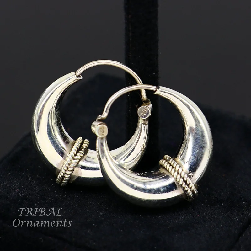 Luxury Handcrafted Jewelry For Elegant Looks 925 sterling silver handmade vintage ethnic style hoops earrings kundal,ethnic gorgeous bali tribal belly dance jewelry from india s1070