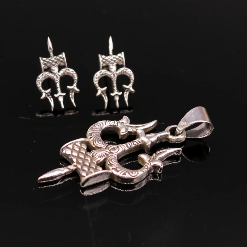 Huge Savings On Premium Jewelry Styles Awesome pretty design Lord Shiva trident shape pendant with tiny trident stud 925 sterling silver amazing fabulous set tribal jewelry nsp231