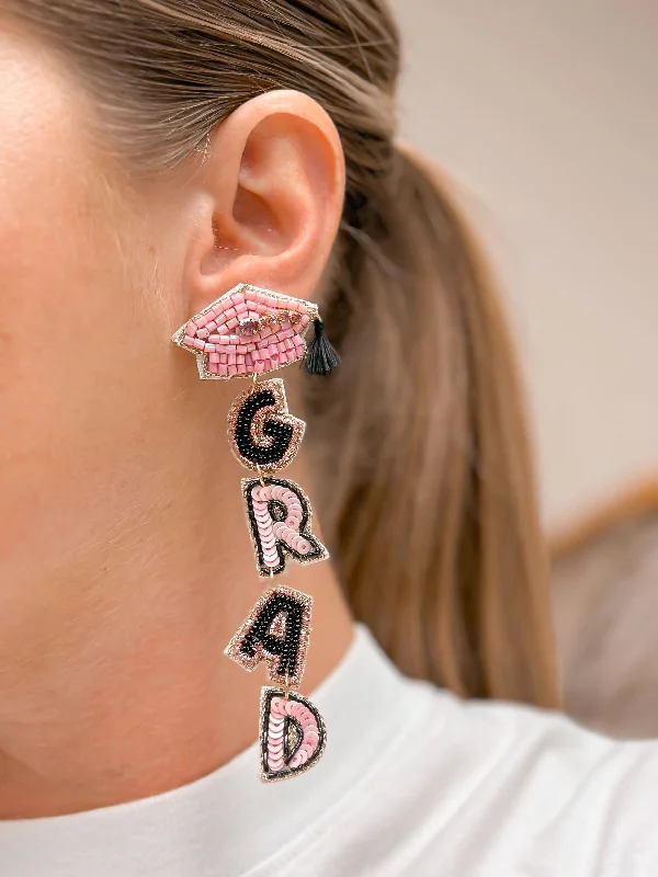 Seasonal Jewelry Clearance – Best Styles At The Lowest Prices Beaded 'Grad' Dangle Earrings - Pink