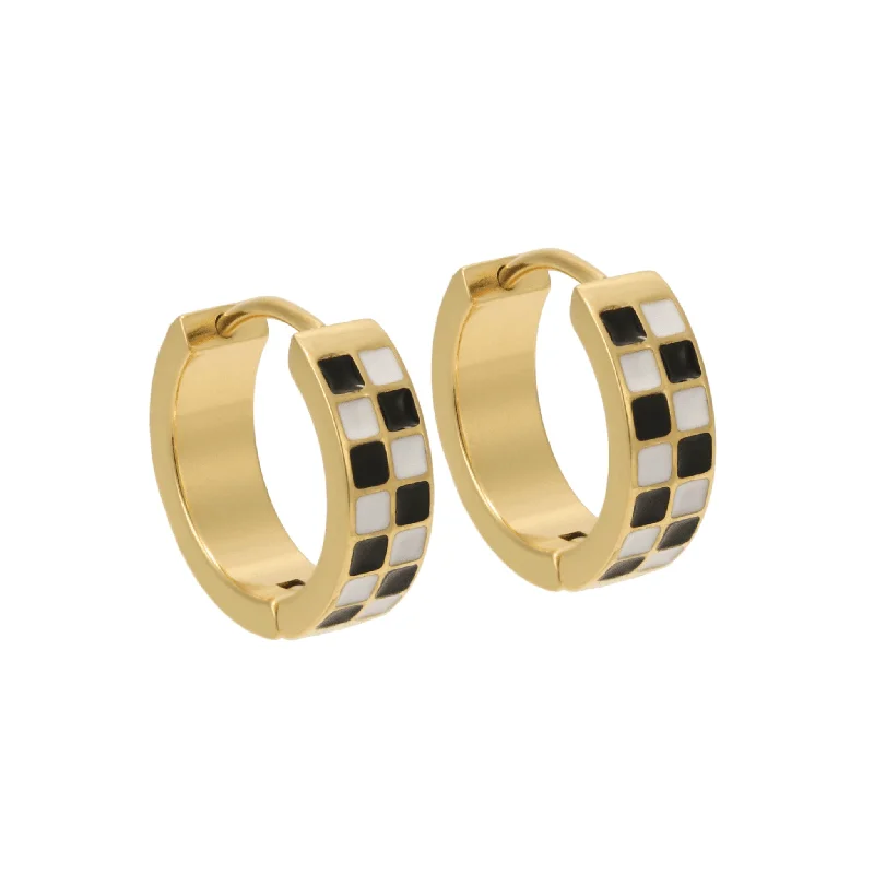 High-Quality Jewelry At A Fraction Of The Cost Black & White Checker Titanium Hoops