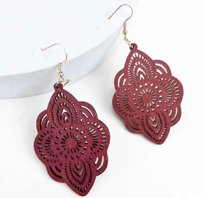 Final Call For Exquisite Jewelry At Reduced Rates Beautiful Burgundy Wood Earrings