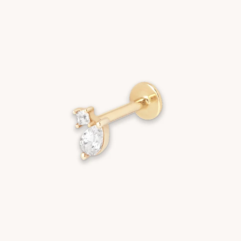 Affordable Glamour – Premium Jewelry At Special Prices Double Gem Piercing Stud in Solid Gold Affordable Glamour – Premium Jewelry At Special Prices Double Gem Piercing Stud in Solid Gold