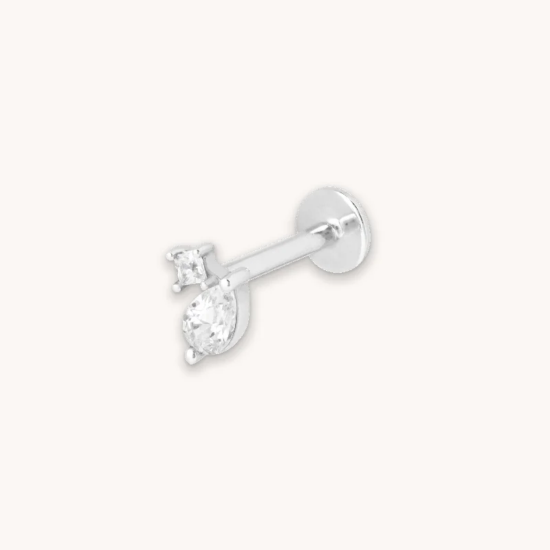 Limited-Stock Jewelry Sale – Once It's Gone, It's Gone Double Gem Piercing Stud in Solid White Gold Limited-Stock Jewelry Sale – Once It's Gone, It's Gone Double Gem Piercing Stud in Solid White Gold