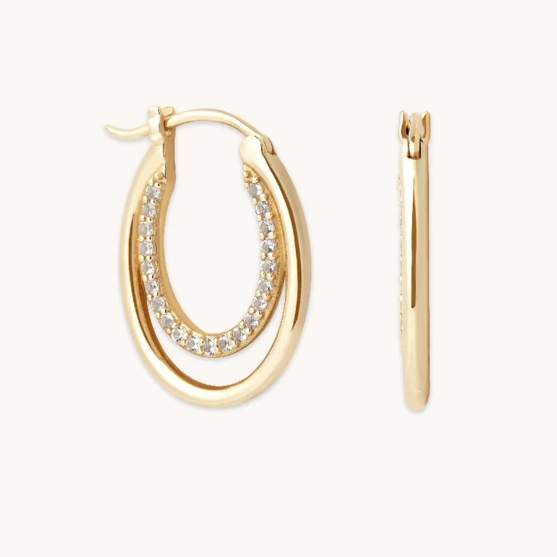 Premium Jewelry Now Available At Special Discounts Duo Topaz Hoops in Solid Gold