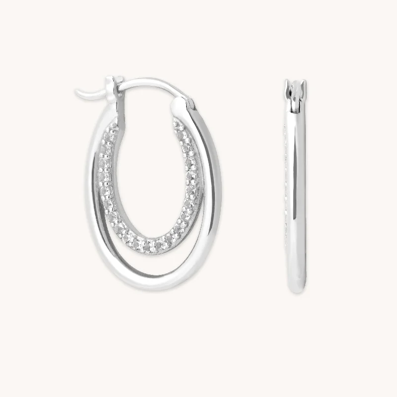 Everyday Jewelry Essentials Now On Sale Duo Topaz Hoops in Solid White Gold