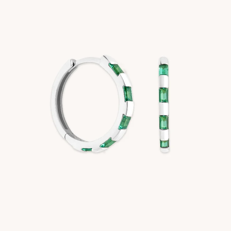 Stunning Jewelry At A Fraction Of The Price Emerald Baguette Hoops in Solid White Gold