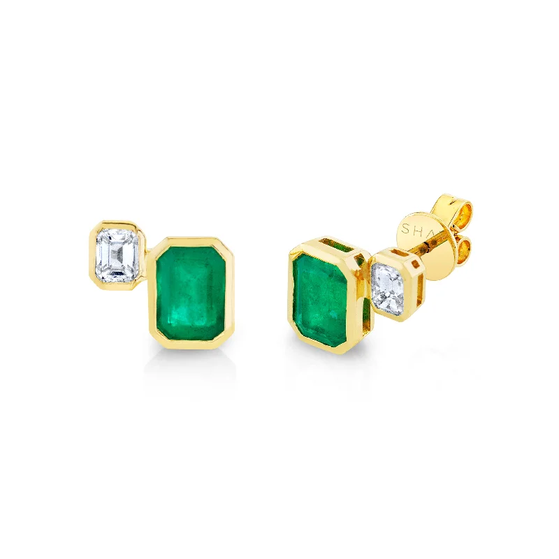 Personalized Jewelry Sale – Unique Pieces At Great Prices EMERALD BEZEL SET TWO STEP STUDS