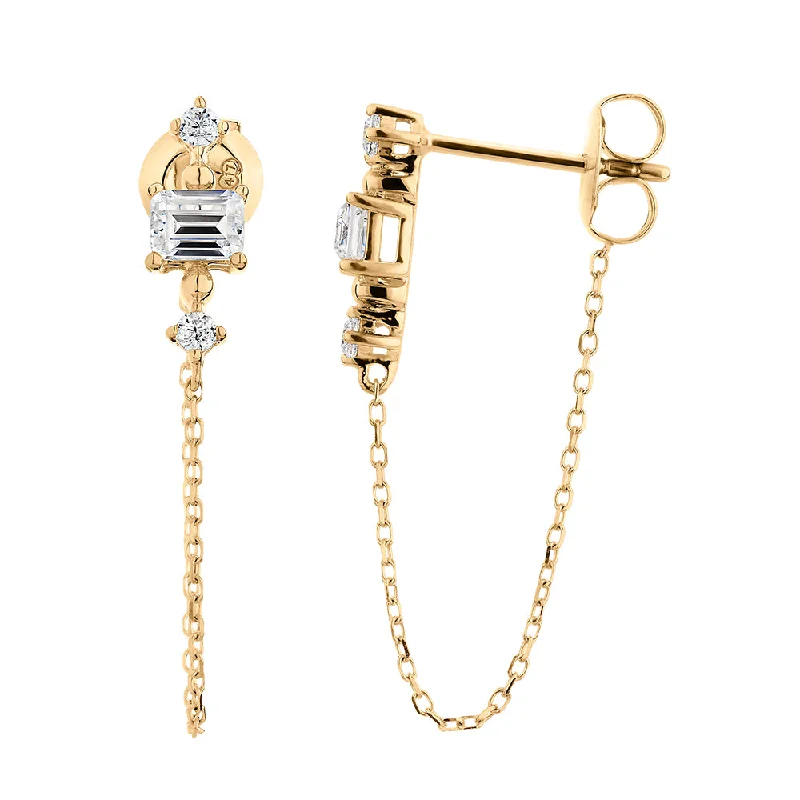 Best Jewelry Sale Prices – Limited-Time Offer Emerald Cut and Round Brilliant drop earrings with 0.30 carats* of diamond simulants in 10 carat yellow gold