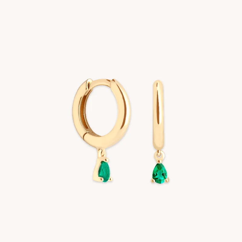 Luxury Jewelry Clearance – Shop Premium Styles Now Emerald Pear Charm Huggies in Solid Gold