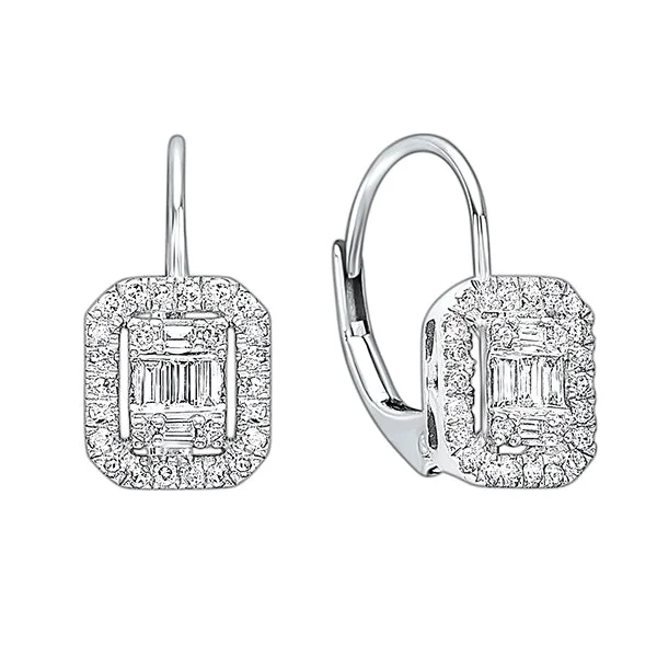 Best-Selling Jewelry Now Available At Special Deals Diamond Rectangular Halo Earrings in 14k White Gold (1/3ctw)