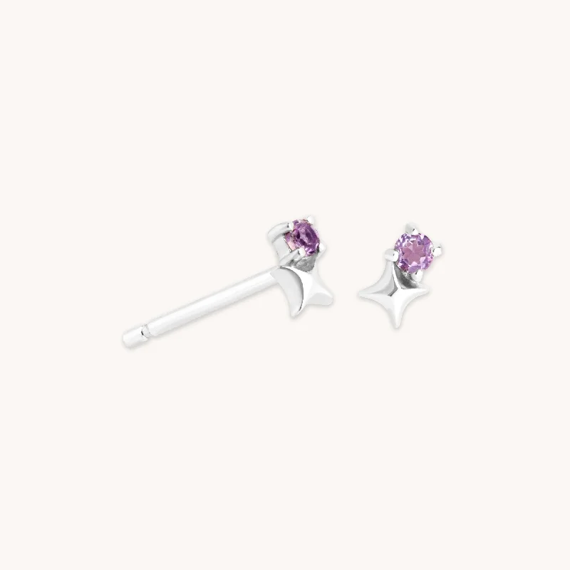 Best Jewelry Sale Prices – Limited-Time Offer February Amethyst Birthstone Earrings in Solid White Gold
