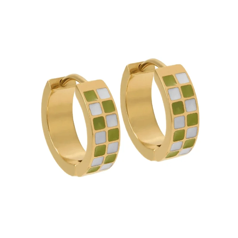 Breathtaking Jewelry, Breathtaking Prices Green Checker Titanium Hoops