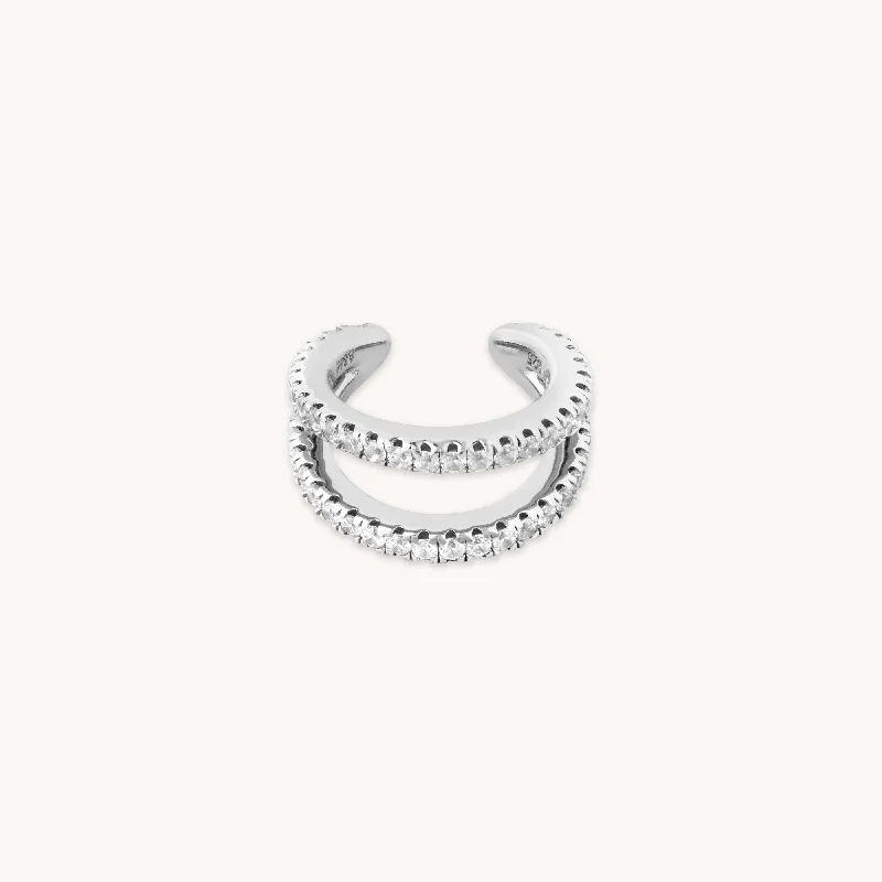 Jewelry Clearance Event – Stock Up Before It's Over Illusion Double Crystal Ear Cuff in Silver