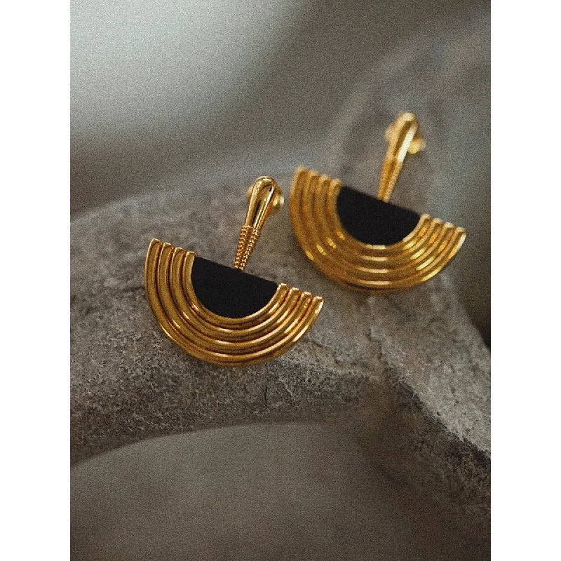 Personalized Jewelry Sale – Unique Gifts At Low Prices Modern Black & Gold Semi-Circle Earrings jlt11800