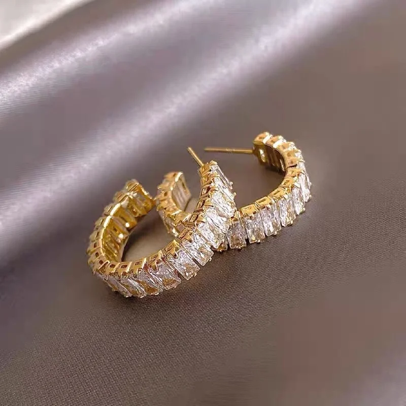 Don't Miss These Dazzling Jewelry Discounts Gold Hoop Earrings with Baguette-Cut Crystals jlt11723