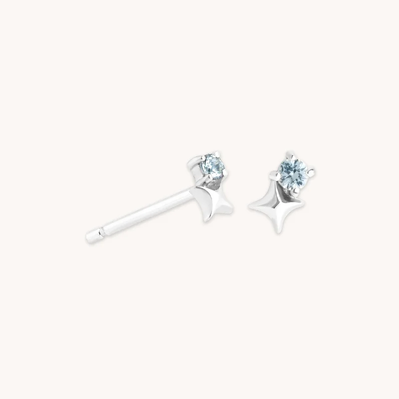 Jewelry Clearance – Final Chance To Save Big March Aquamarine Birthstone Earrings in Solid White Gold