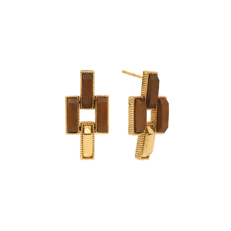 Shop Dazzling Jewelry With Special Promotional Discounts Pathway Post Small Link Earrings - Gold/Teak Shop Dazzling Jewelry With Special Promotional Discounts Pathway Post Small Link Earrings - Gold/Teak
