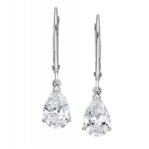 Elegant Rose Gold Jewelry For A Stylish Touch Pear drop earrings with 2 carats* of diamond simulants in 10 carat white gold