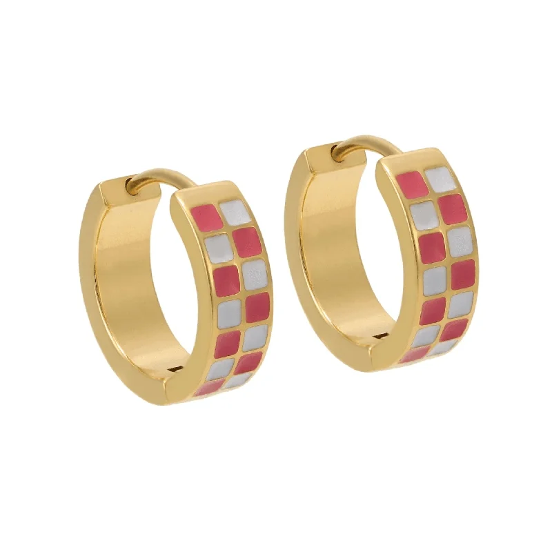 Elegant Jewelry Styles At Budget-Friendly Prices Pink Checker Titanium Hoops
