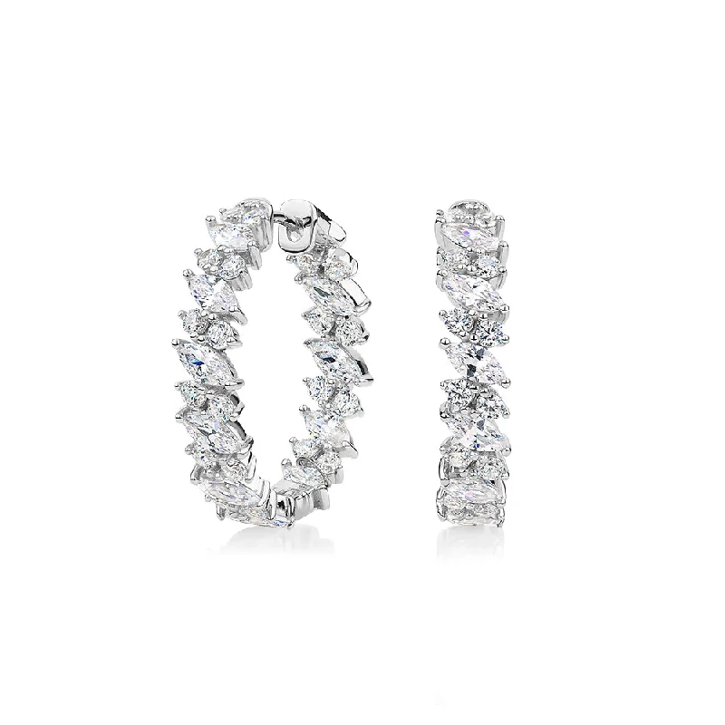 Breathtaking Jewelry At Limited-Time Savings Round Brilliant and Marquise hoop earrings with 4 carats* of diamond simulants in sterling silver