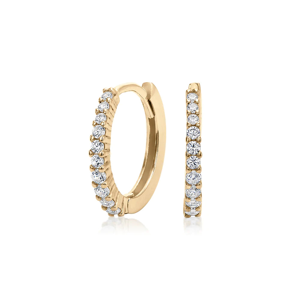 Best Jewelry Deals – Premium Quality At Exclusive Discounts Round Brilliant hoop earrings with diamond simulants in 10 carat yellow gold