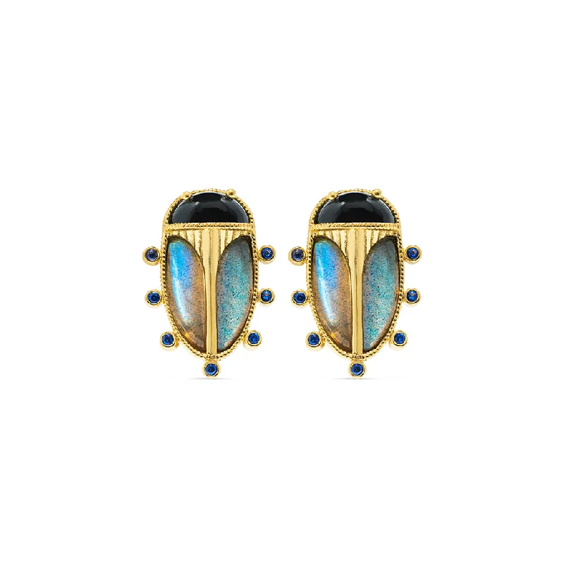 Trending Jewelry Now Available At Exclusive Prices Scarab Clip Earrings - Blue Labradorite/Black Agate