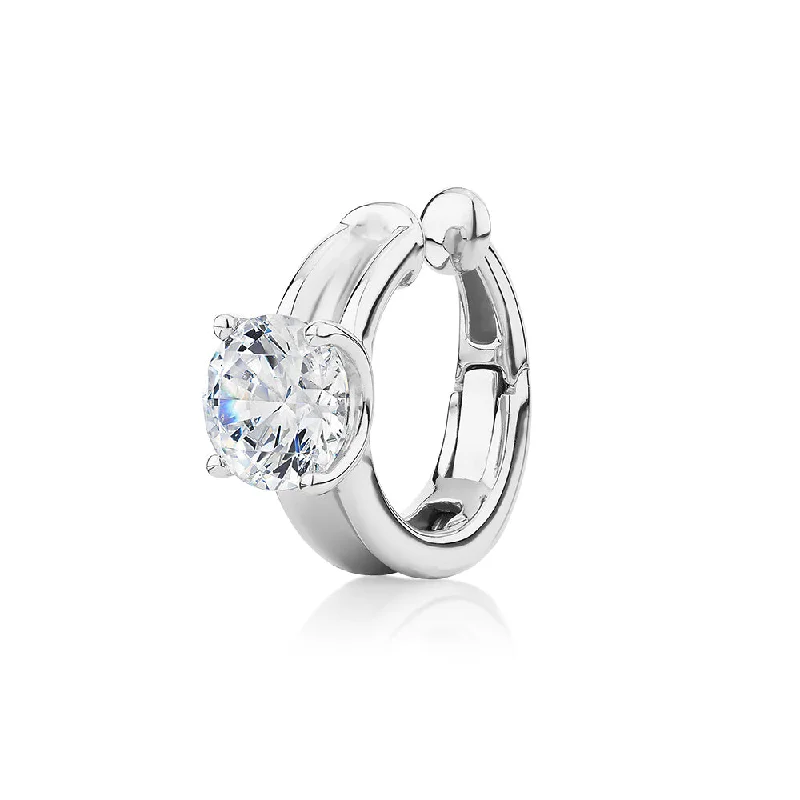 Jewelry Clearance – Final Chance To Save Big Single earring cuff with 1.03 carat* diamond simulant in 10 carat white gold and sterling silver