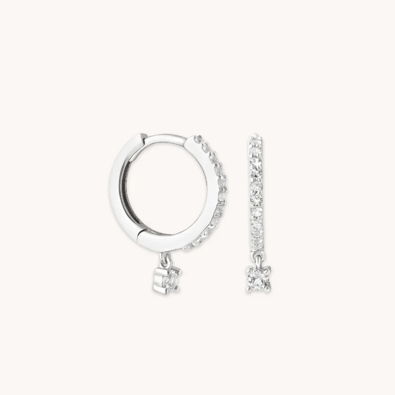 Shop Modern Jewelry Collections With Exclusive Discounts Topaz Charm Hoops in Solid White Gold Shop Modern Jewelry Collections With Exclusive Discounts Topaz Charm Hoops in Solid White Gold