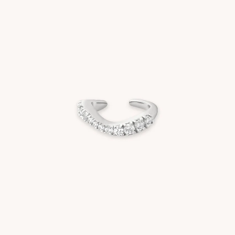Personalized Engraved Jewelry For Meaningful Gifts Wave Crystal Ear Cuff in Silver