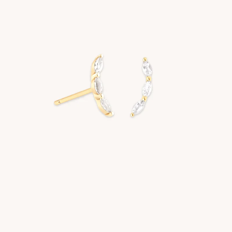 Affordable Glamour – Premium Jewelry For Less White Topaz Curved Studs in Solid Gold Affordable Glamour – Premium Jewelry For Less White Topaz Curved Studs in Solid Gold