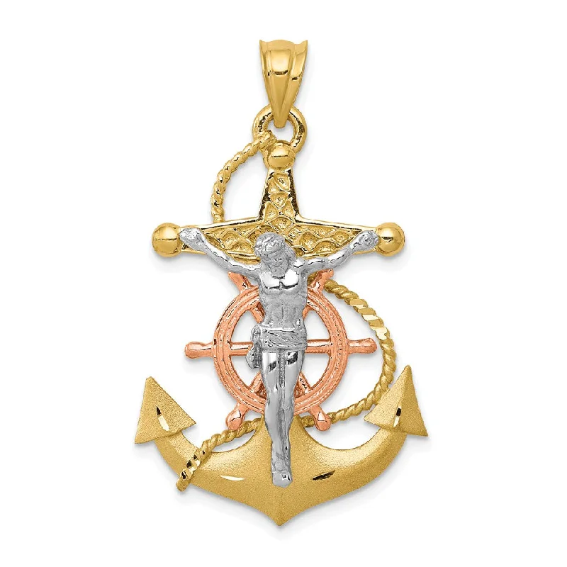 Elegant Jewelry At Unbeatable Offers – Shop Before It's Gone 14k Tri-Color Gold Mariner's Crucifix Cross Pendant, 22 x 38mm