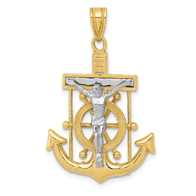 Bohemian-Inspired Jewelry For Free-Spirited Fashion 14k Two Tone Gold Diamond-cut Mariner's Crucifix Cross Pendant