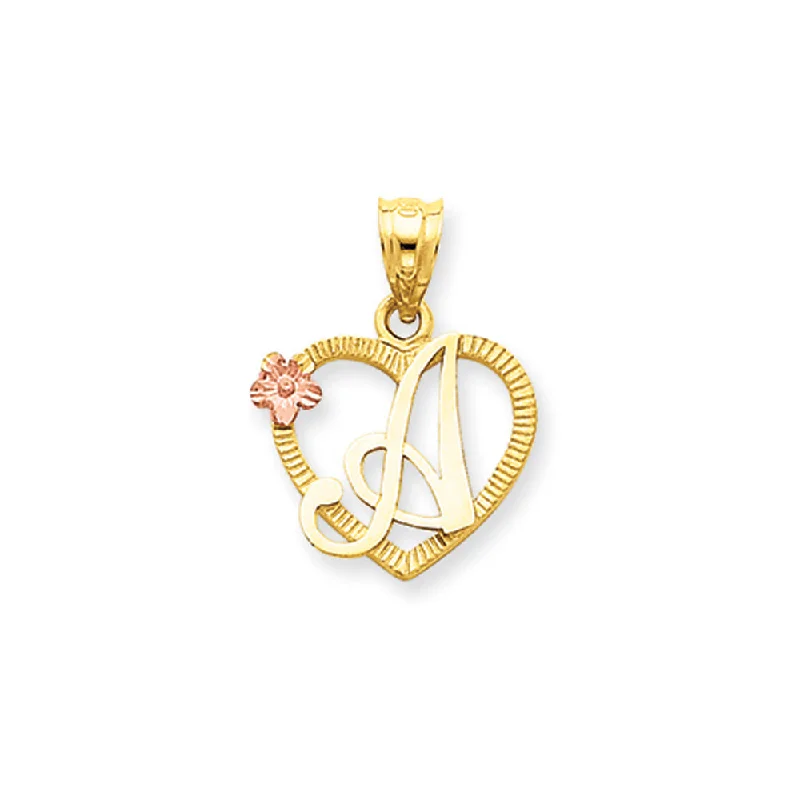 14k Two Tone Gold Grace Collection 15mm Heart Initial A Pendant