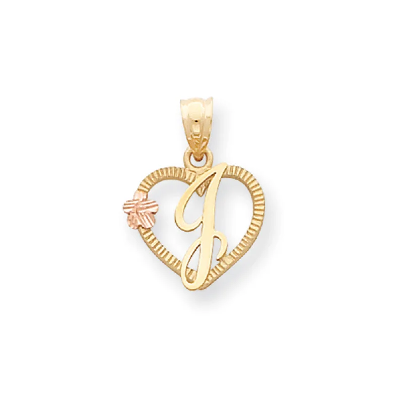 14k Two Tone Gold Grace Collection 15mm Heart Initial J Pendant