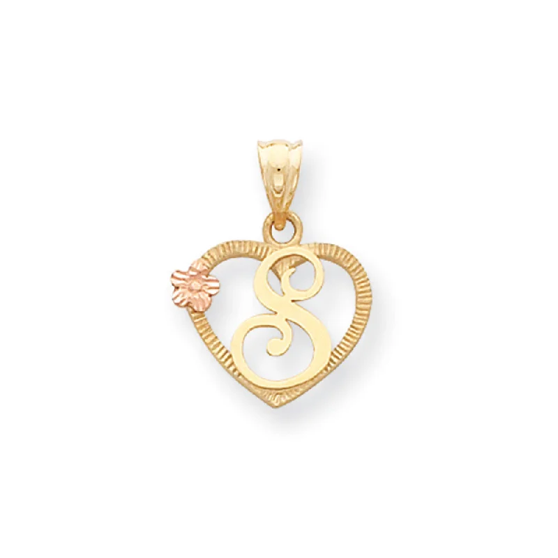 14k Two Tone Gold Grace Collection 15mm Heart Initial S Pendant