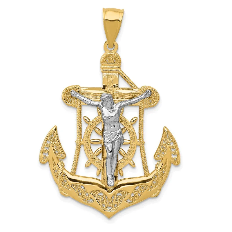 Exclusive Gemstone Jewelry Markdowns – Shop Now 14k Two Tone Gold Large Mariner's Crucifix Cross Pendant, 29 x 44mm