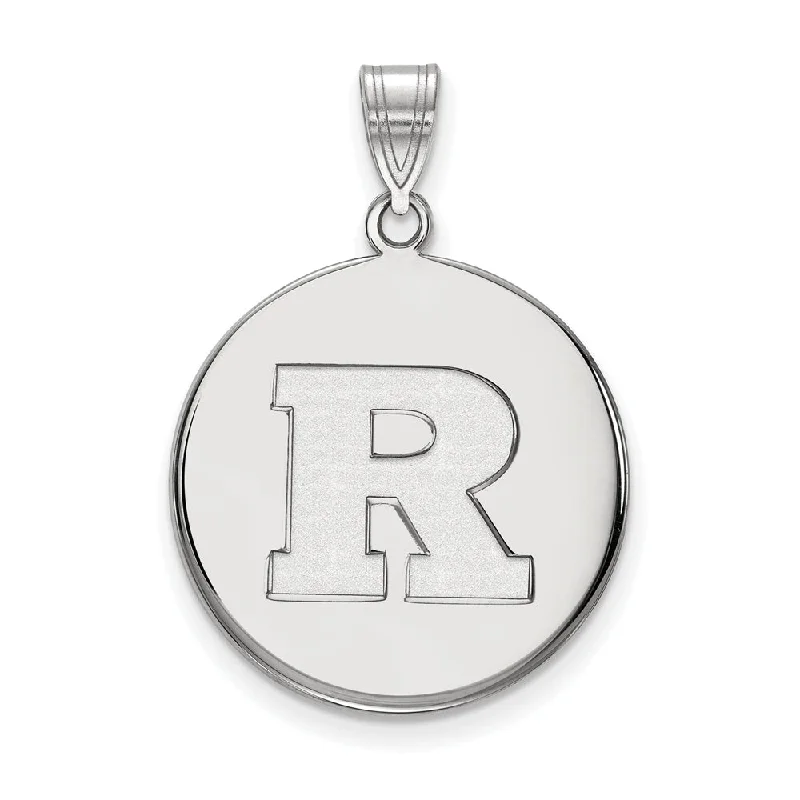 14k White Gold Rutgers Large Initial R Disc Pendant