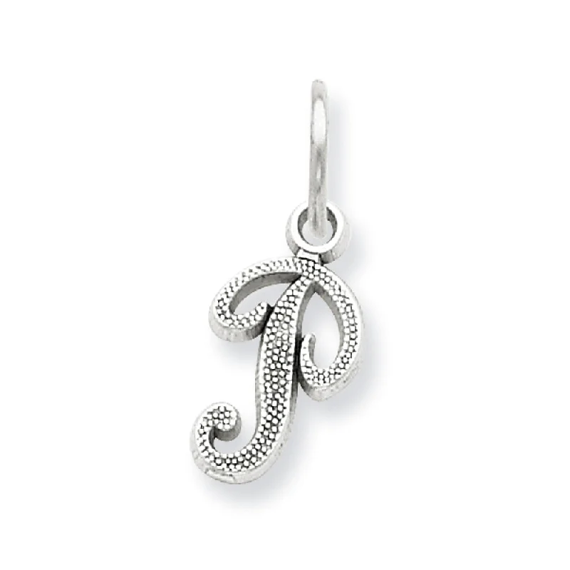 14k White Gold, Sadie Collection, Mini Satin Script Initial P Charm