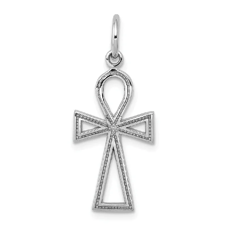 Stunning Jewelry At A Fraction Of The Price 14k White Gold Small Ankh Cross Charm Pendant, 11 x 27mm