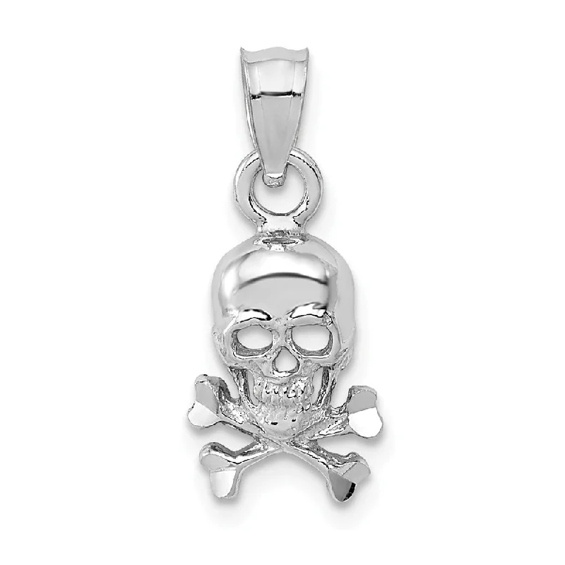 14k White Gold Small Skull and Cross Bones Pendant, 8 x 19mm