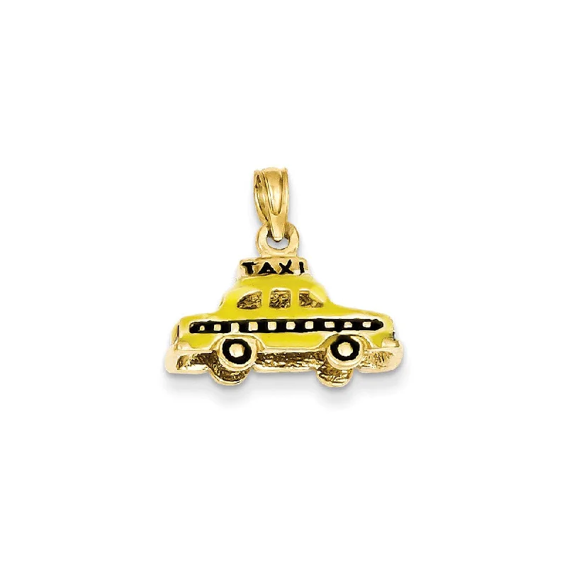 14k Yellow Gold 3D Yellow Enameled Taxi Pendant