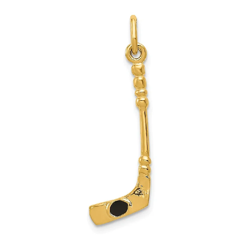 Luxury Meets Affordability – Jewelry Sale Live Now 14k Yellow Gold and Black Enamel 3D Hockey Stick and Puck Pendant