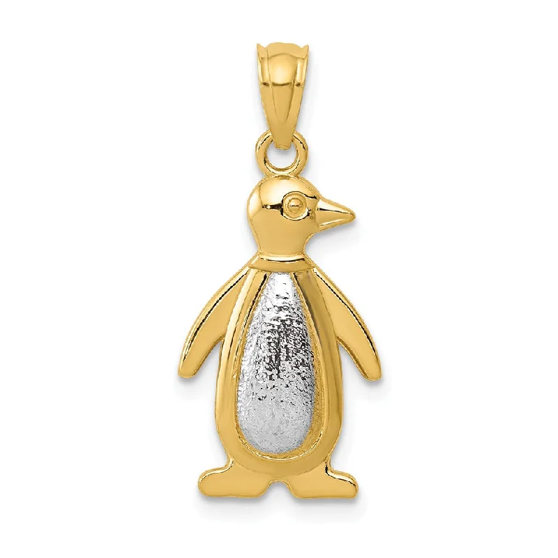 14k Yellow Gold and White Gold Penguin Pendant, 11 x 25mm